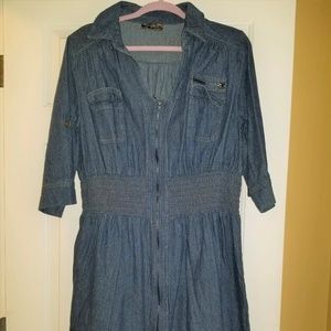 Zip-up Denim Dress with Pockets